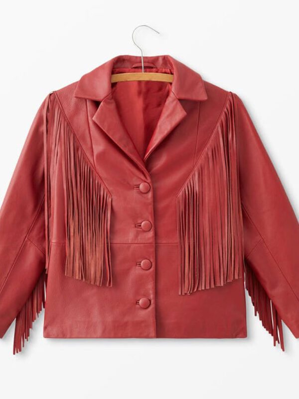 Attractive Red Fringe Leather Jacket